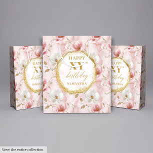 Stylish Dusty Pink Watercolor 70 Birthday Gift Bag