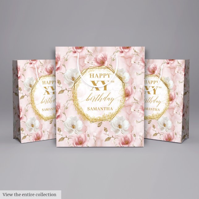 Stylish Dusty Pink Watercolor 70 Birthday Gift Bag (Stylish Dusty Pink Watercolor 70 Birthday Gift Bag)