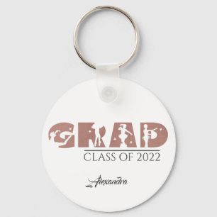 Stylish Dusty Rose Custom Text Dancing Graduation Key Ring
