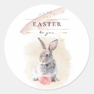 Stylish Easter Bunny   Happy Easter Watercolor Art Classic Round Sticker