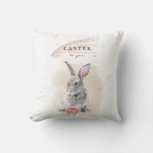 Stylish Easter Bunny Happy Easter Watercolor Art Cushion