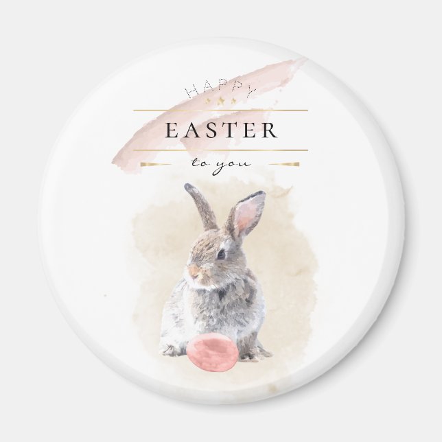 Stylish Easter Bunny | Happy Easter Watercolor Art Magnet (Front)