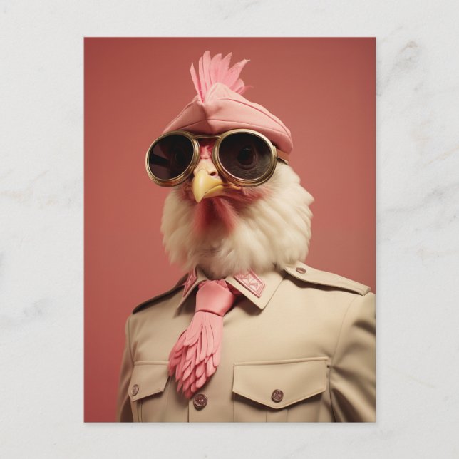 Stylish Easter Chicken Commander Holiday Postcard (Front)