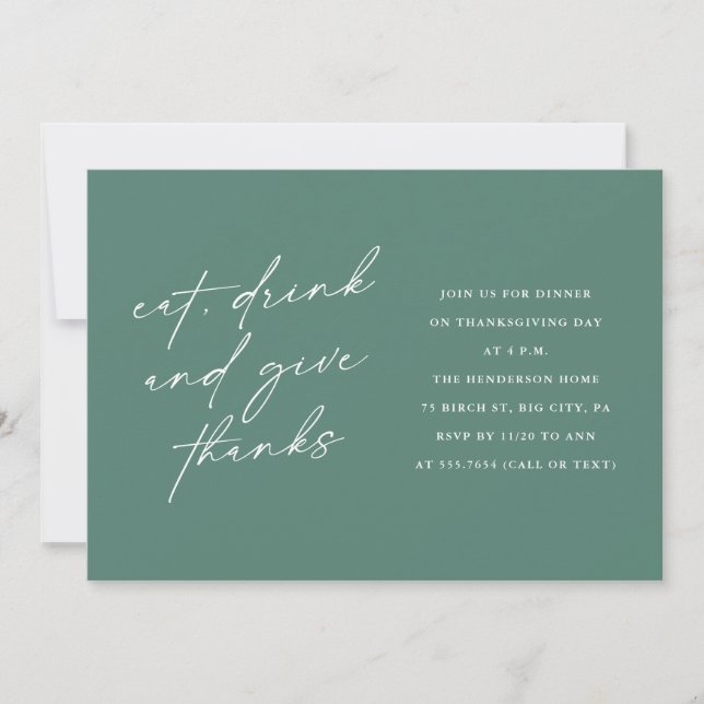 Stylish Eat Drink and Give Thanks Thanksgiving Invitation (Front)