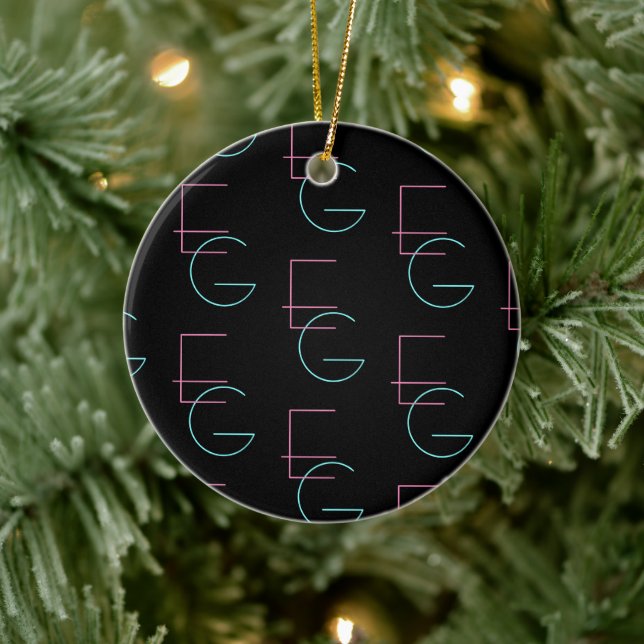 Stylish Editable Any Two Modern Tiled Initials  Ceramic Tree Decoration (Tree)
