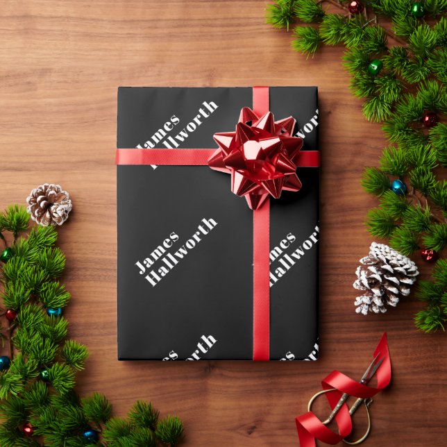 Stylish Editable Retro Modern Name (or other text) Wrapping Paper (Holiday Gift)