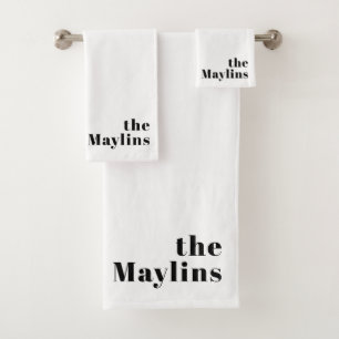 Stylish Editable Retro Modern Text   Grey Bath Towel Set