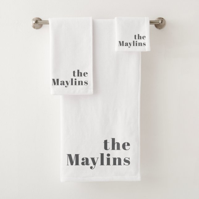 Stylish Editable Retro Modern Text | Grey Bath Towel Set (Insitu)