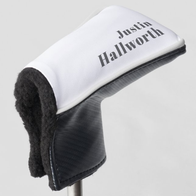 Stylish Editable Retro Modern Text | Grey Golf Head Cover (3/4 Front)