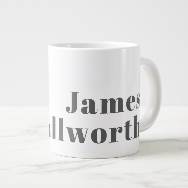 Stylish Editable Retro Modern Text | Grey Large Coffee Mug (Front Right)
