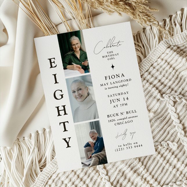 Stylish EIGHTY Photo Strip 80th Birthday  Invitation (Creator Uploaded)