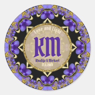 Stylish Elegance Purple Gold Lace Monogram Wedding Classic Round Sticker