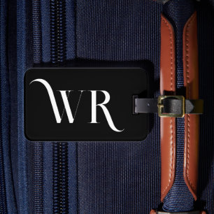 Stylish Elegant 2 Monogram Initial Black Luggage Tag