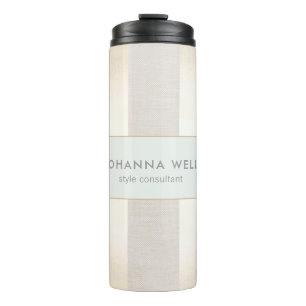 Stylish Elegant Beige Linen and Gold Striped Thermal Tumbler