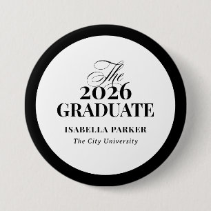 Stylish Elegant Black and White 2026 Graduate 7.5 Cm Round Badge