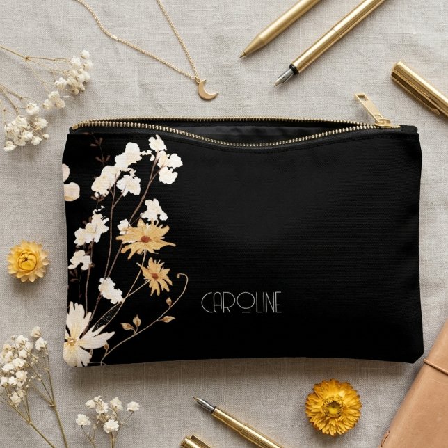 Stylish Elegant Black Floral Boho Cute Accessory Pouch (Creator Uploaded)