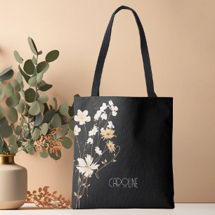 Stylish Elegant Black Floral  Boho Cute  Tote Bag