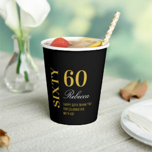 Stylish Elegant Black & Gold 60 Birthday Party Paper Cups
