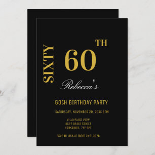 Stylish Elegant Black & Gold 60th Birthday Party  Invitation