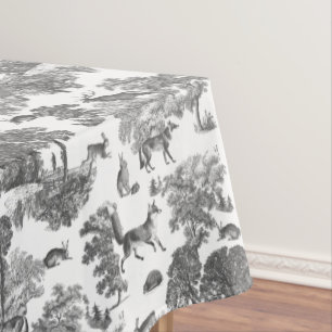 Stylish Elegant Black Whit French Toile Fox Rabbit Tablecloth