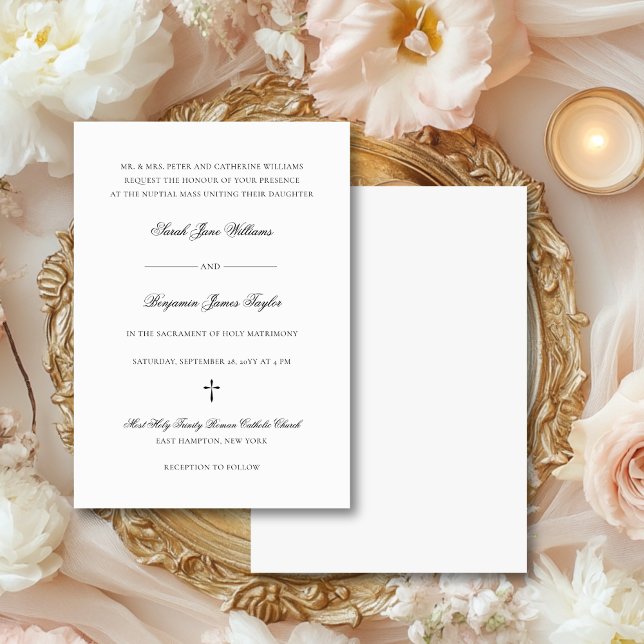 Stylish Elegant Black & White Catholic Wedding Invitation (This elegant wedding invite has been designed for a Catholic nuptial Mass.)