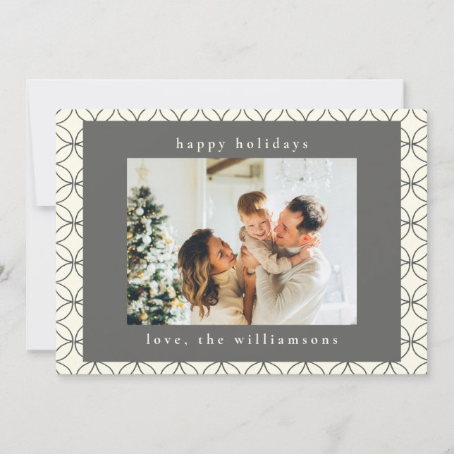Stylish Elegant Black White Line Art Custom Photo Holiday Card (Front)
