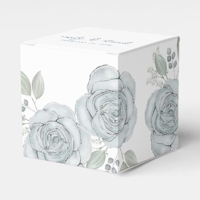 Stylish Elegant Blue Floral Rose Calligraphy Favour Box (Front Side)