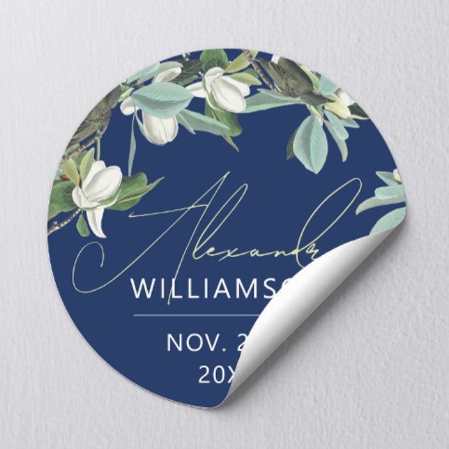 Stylish Elegant Blue White And Green Floral  Classic Round Sticker (Creator Uploaded)
