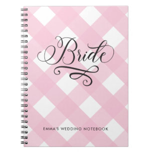 Stylish Elegant Blush Pink Gingham Wedding Bride Notebook