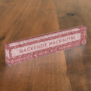 Stylish Elegant Burgundy Pink Glitter Nameplate