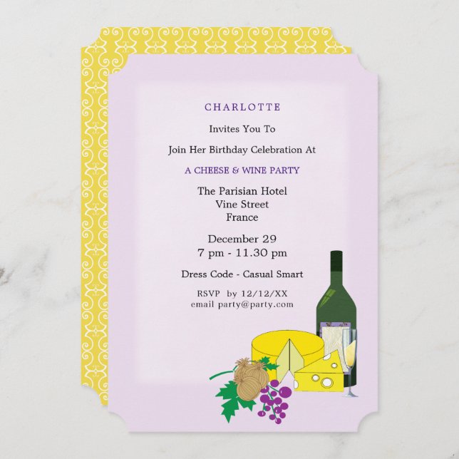 Stylish Elegant Cheese & Wine Party Invitation (Front/Back)
