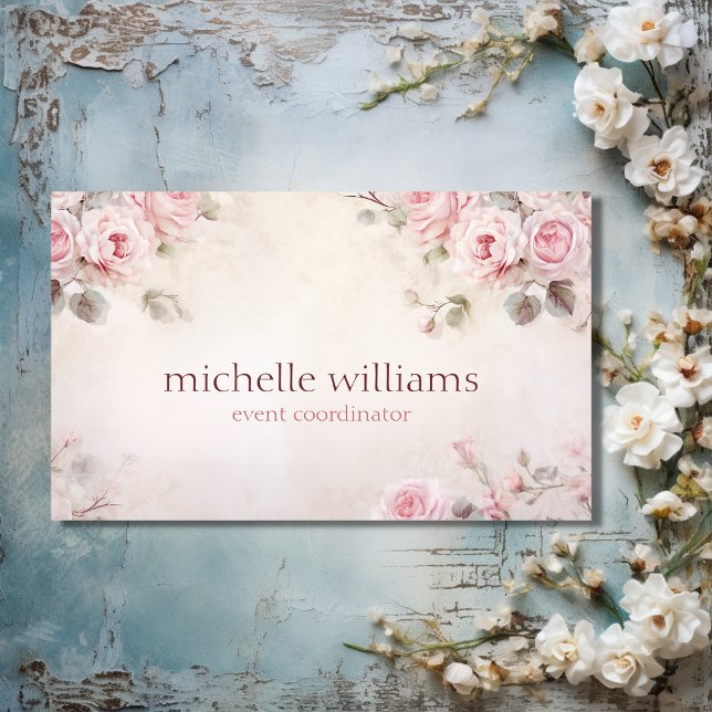 Stylish Elegant Chic Pink Flowers Floral Business Card (Front - Stylish Elegant Shabby Chic Pink Flowers Floral Business Card)