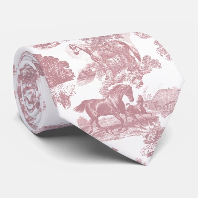 Stylish Elegant Chic Pink Horses Toile Tie (Rolled)