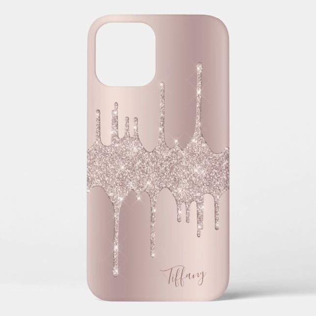 Stylish elegant copper rose gold glitter drips Case-Mate iPhone case (Back)