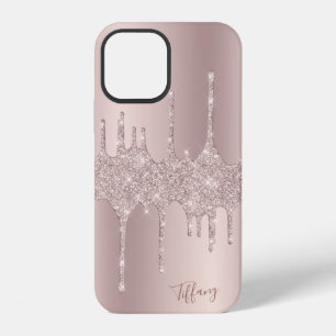 Stylish elegant copper rose gold glitter drips iPhone 12 case