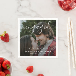 Stylish Elegant Couple Photo Engagement Party Napkin