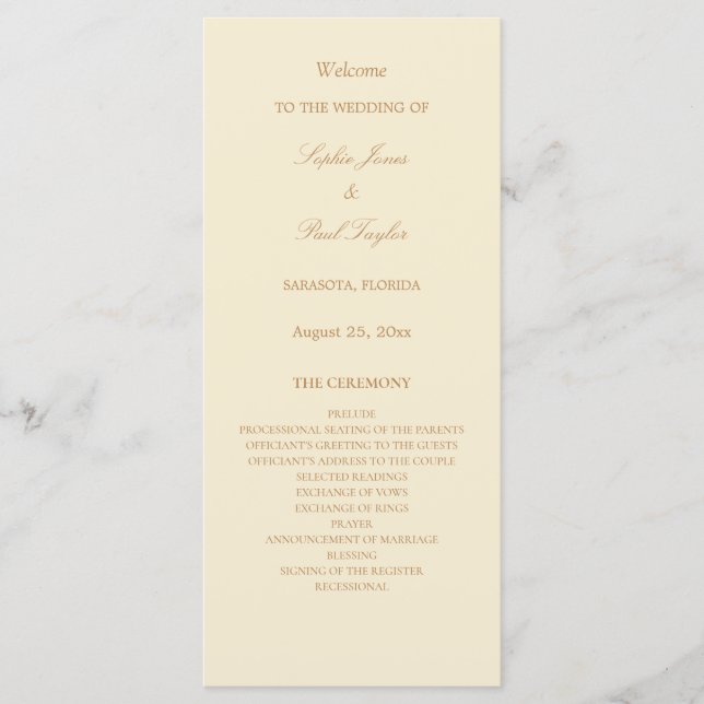 Stylish Elegant Cream Beige Wedding Program (Front)