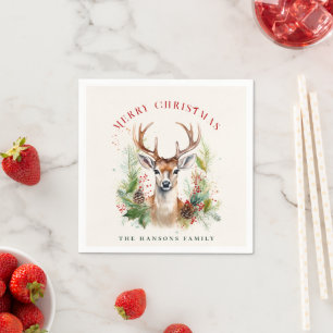 Stylish & Elegant Deer Christmas Greenery Custom Napkin