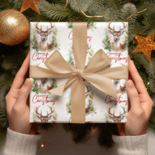 Stylish & Elegant Deer Christmas Greenery Wrapping Paper