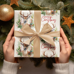 Stylish & Elegant Deer Christmas Greenery Wrapping Paper