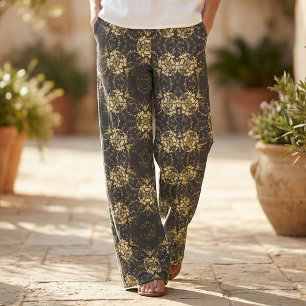 Stylish Elegant Faux Gold and Black Pattern Fabric