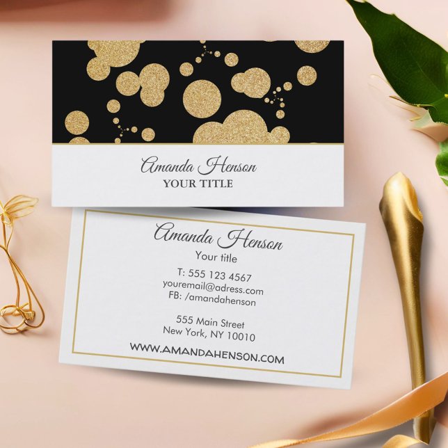 Stylish Elegant Faux Gold Glitter Black Business Card (Creator Uploaded)