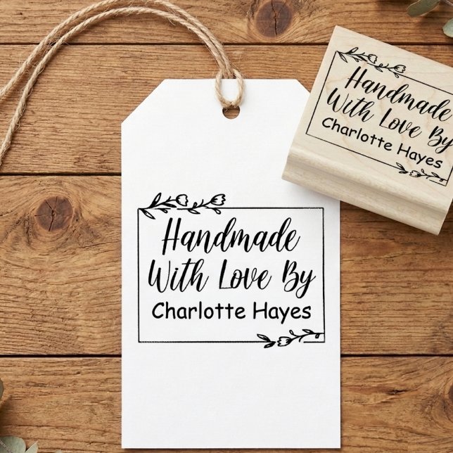 Stylish Elegant Foliage Script Handmade With Love  Rubber Stamp (Creator Uploaded)