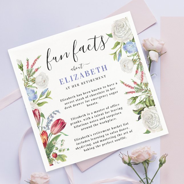 Stylish Elegant Fun Facts Script Pastel Floral  Napkin (Creator Uploaded)