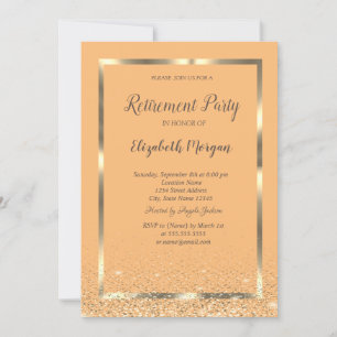 Stylish Elegant Gold Frame Confetti Retirement Invitation