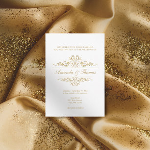 Stylish elegant golden frame ornament wedding invitation