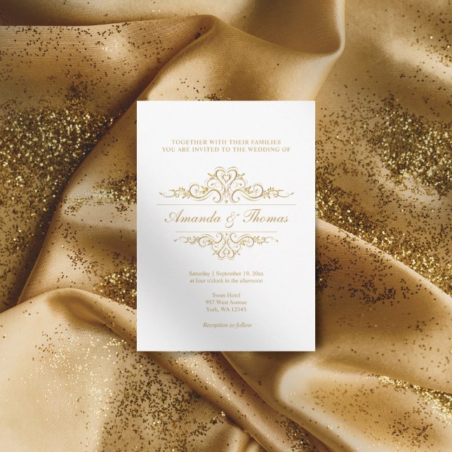 Stylish elegant golden frame ornament wedding  invitation (Creator Uploaded)