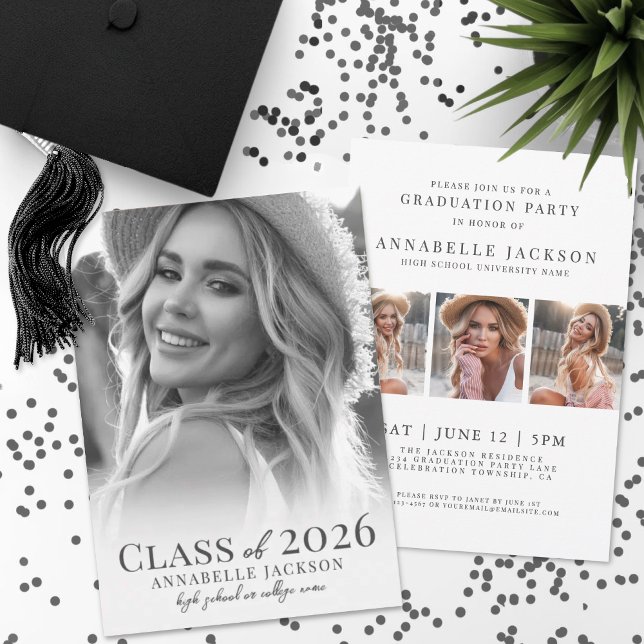 Stylish Elegant Graduate Simple Photo Graduation Invitation (Stylish Elegant Graduate Simple Photo Graduation Invitation)