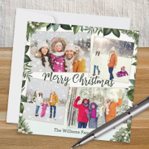 Stylish Elegant Greenery 4 Photo Collage Christmas