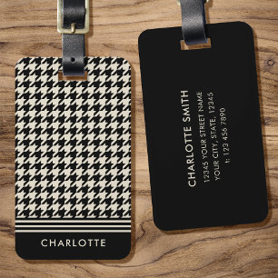 Stylish Elegant Houndstooth Black Off-white Luggage Tag